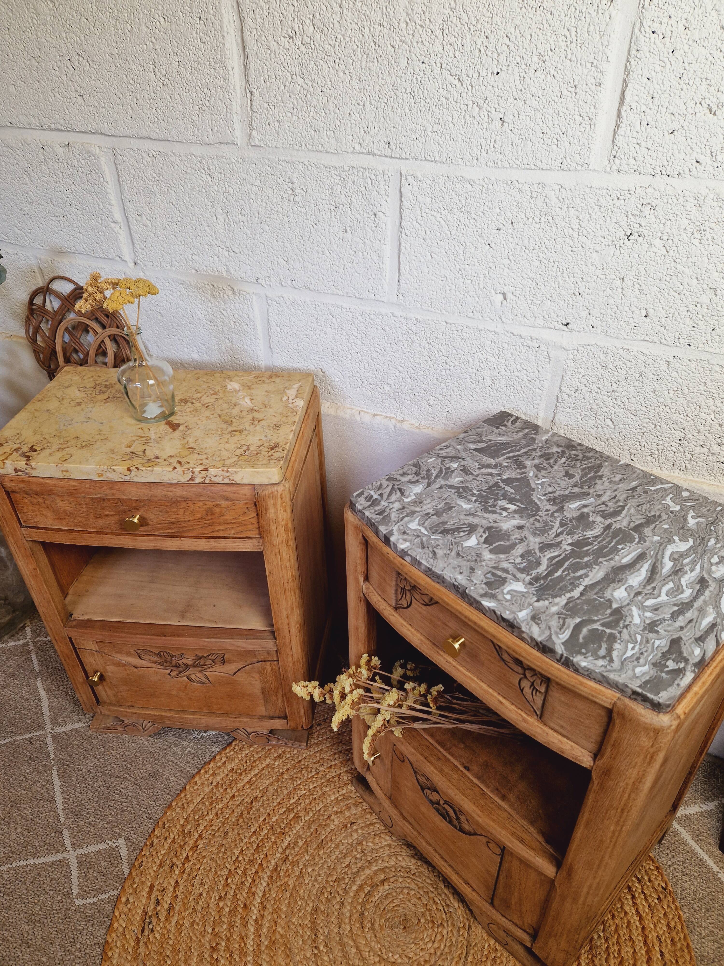 Pair of art deco oak bedside tables