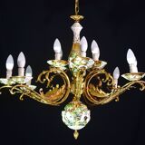 Manila, large size 12 light Italian vintage ceramic chandelier, 1960