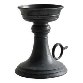 Candle holder with handle, pewter cellar rat.