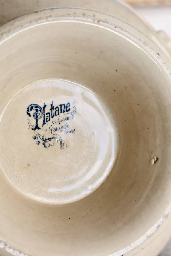 Soupière vintage terre de fer Saint Amand Hamage Nord modèle Platane bleu