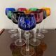 Série de 10 verres anciens multicolores en cristal ciselé