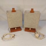 Pair of vintage Scandinavian table lamps in teak and Perspex