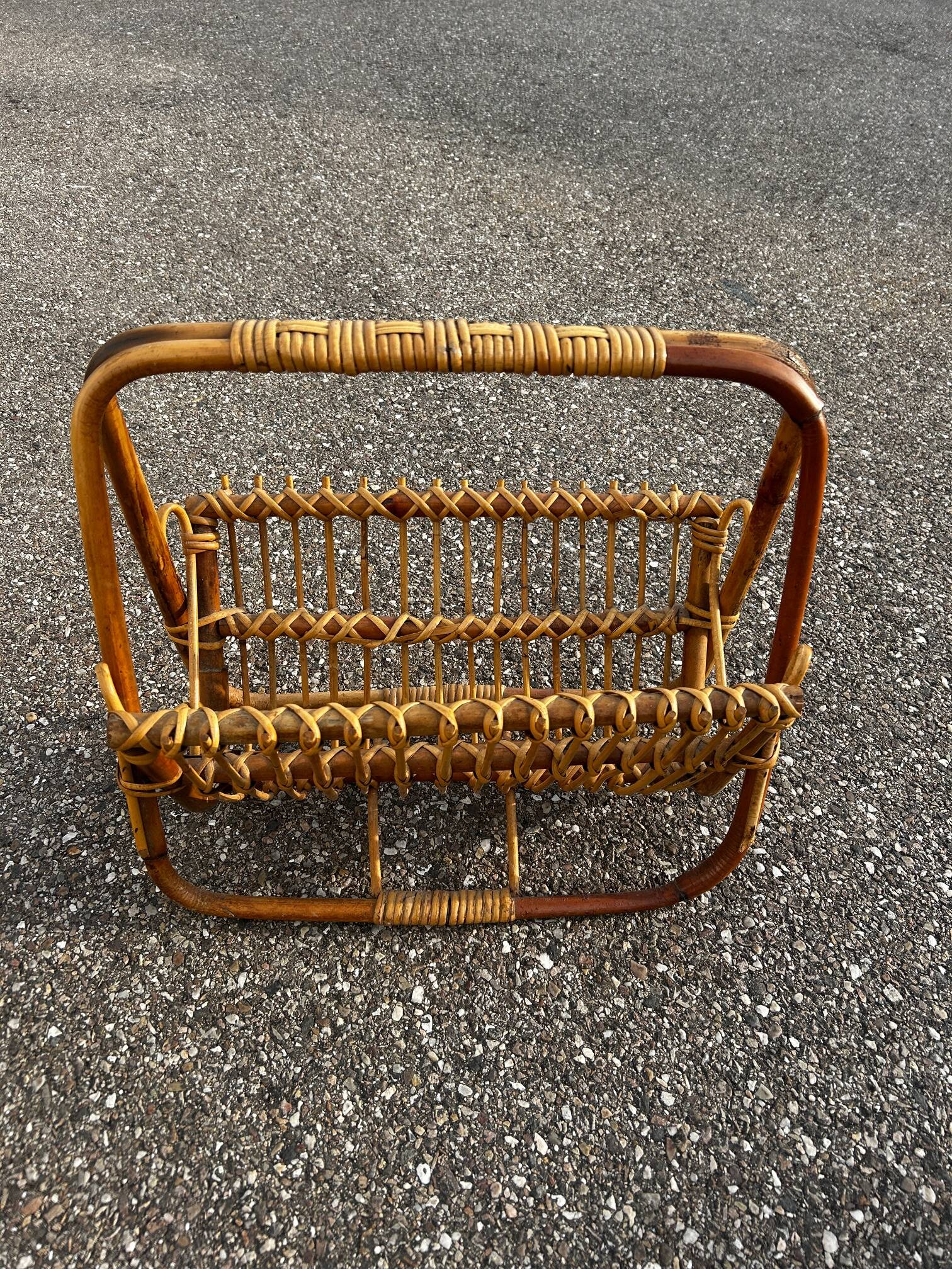 vintage rattan magazine rack