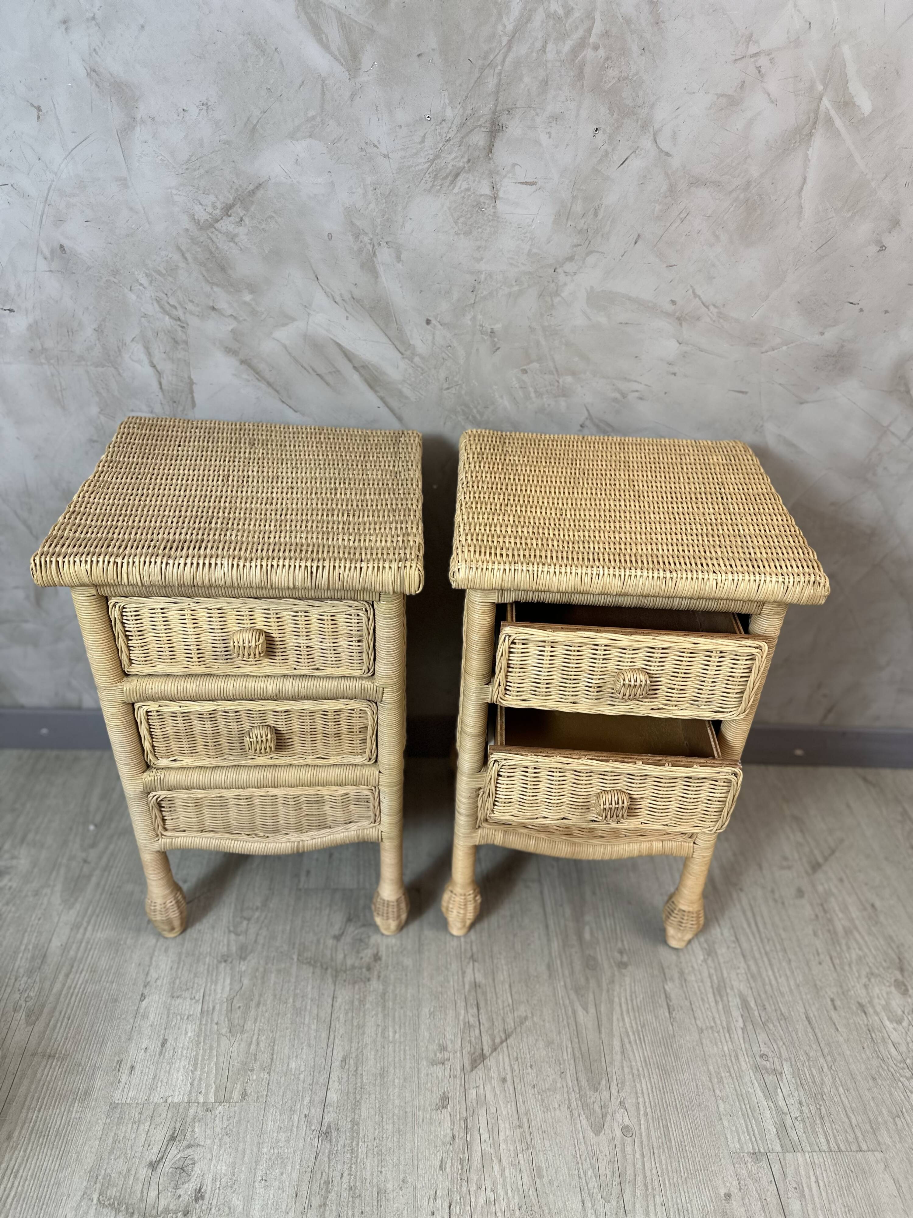 Pair of rattan bedside tables