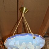Art deco printed opalescent glass suspension decorated with butterflies