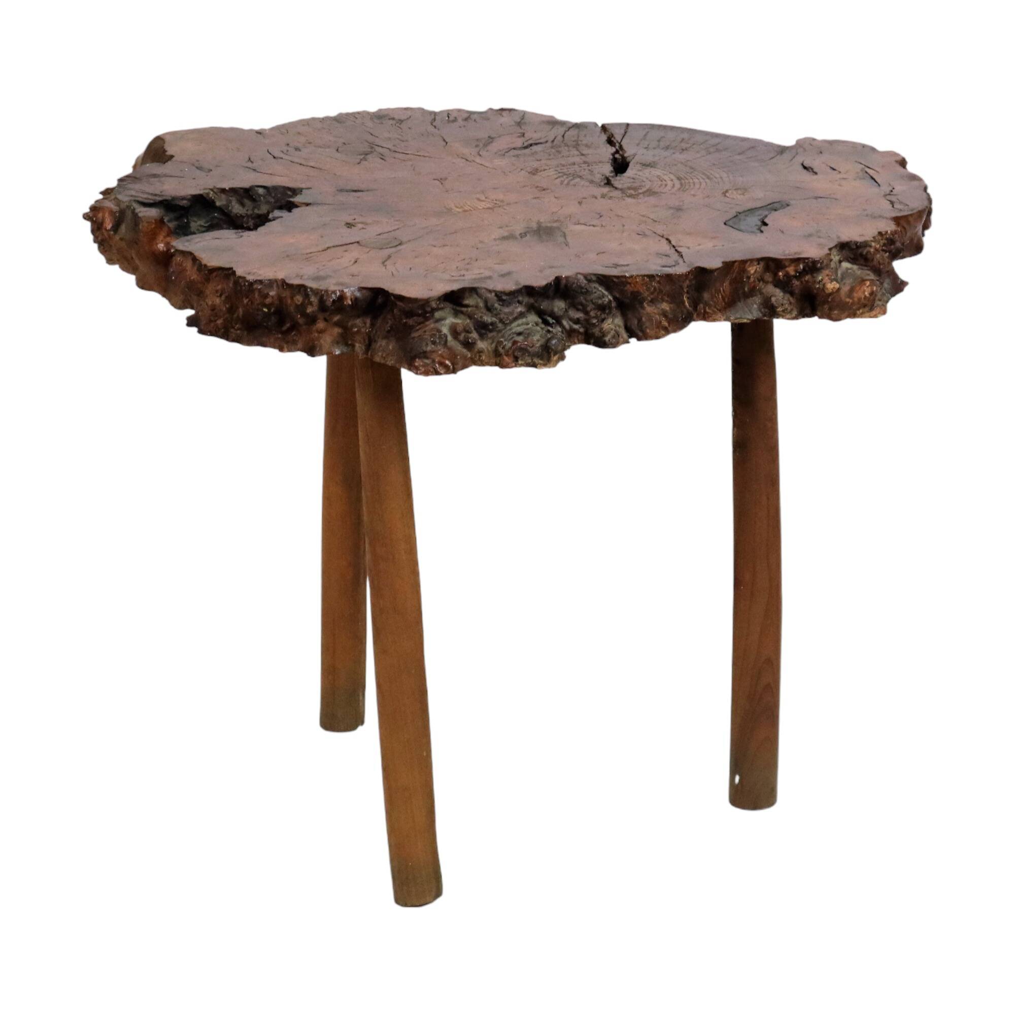 Vintage Rustic Side Table Root Wood Tree Trunk Tripod Coffee Table
