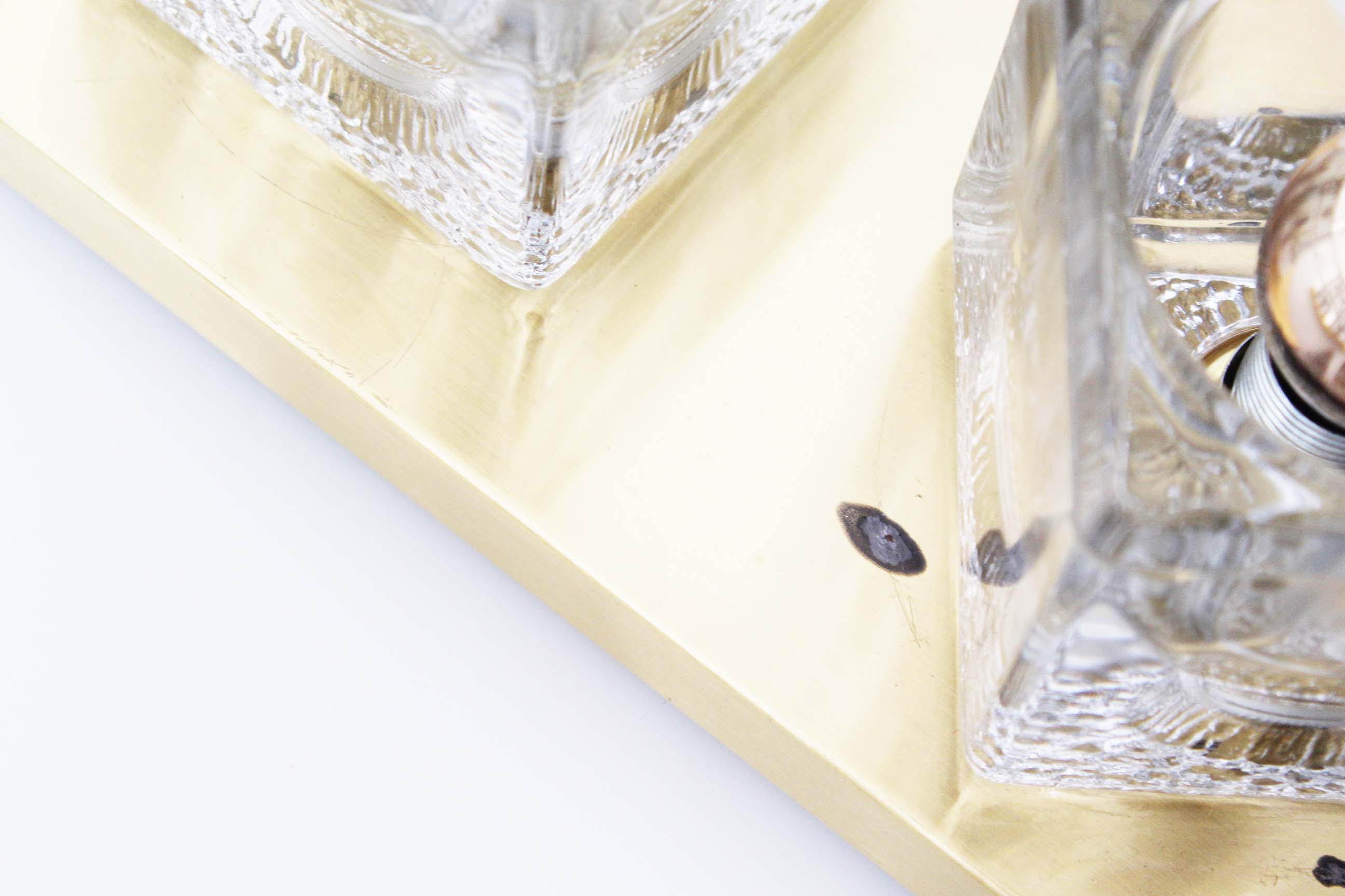 Set of two brass and murano glass ‘ice cube’ sconces by peill & putzler