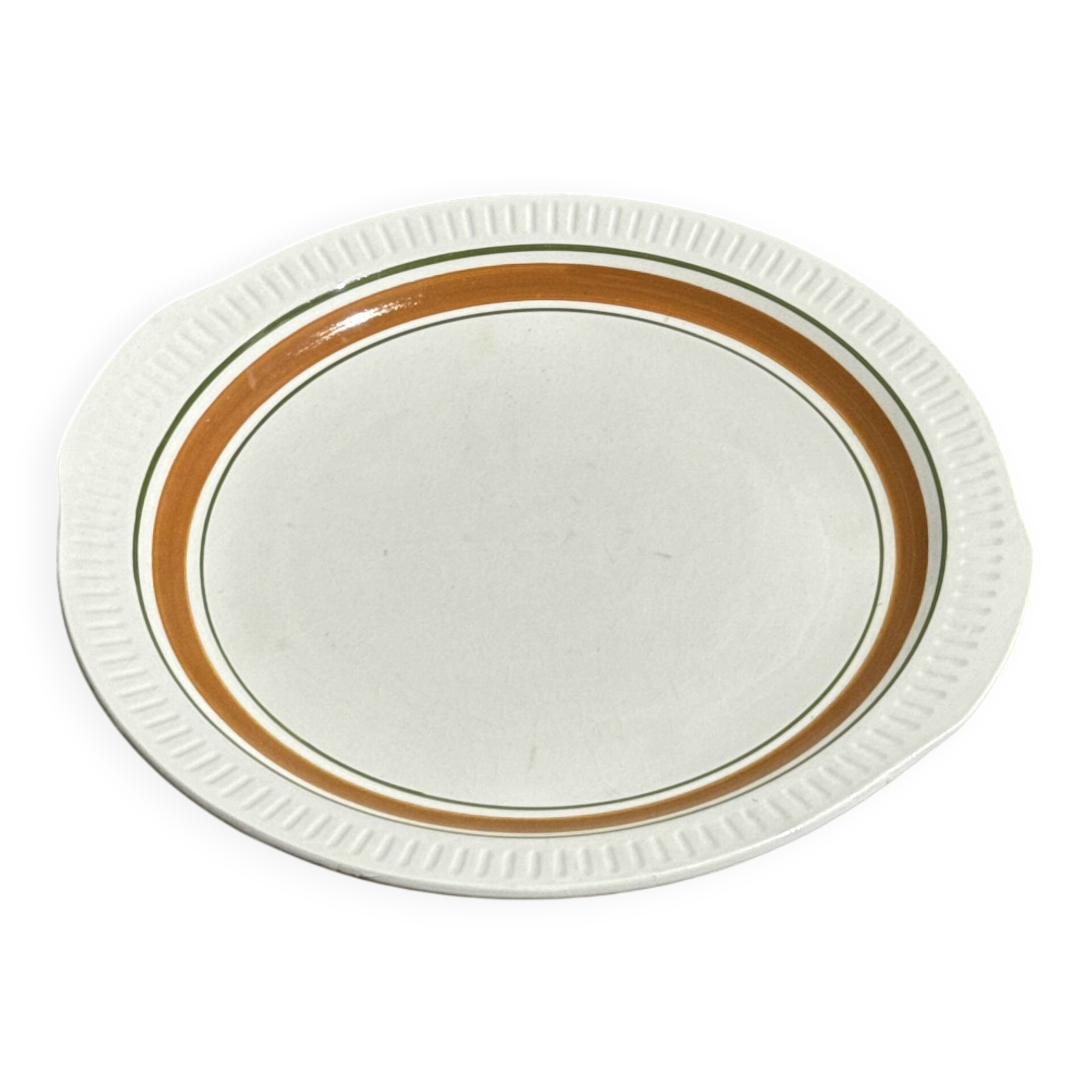 Vintage cake dish with orange and green trim D30