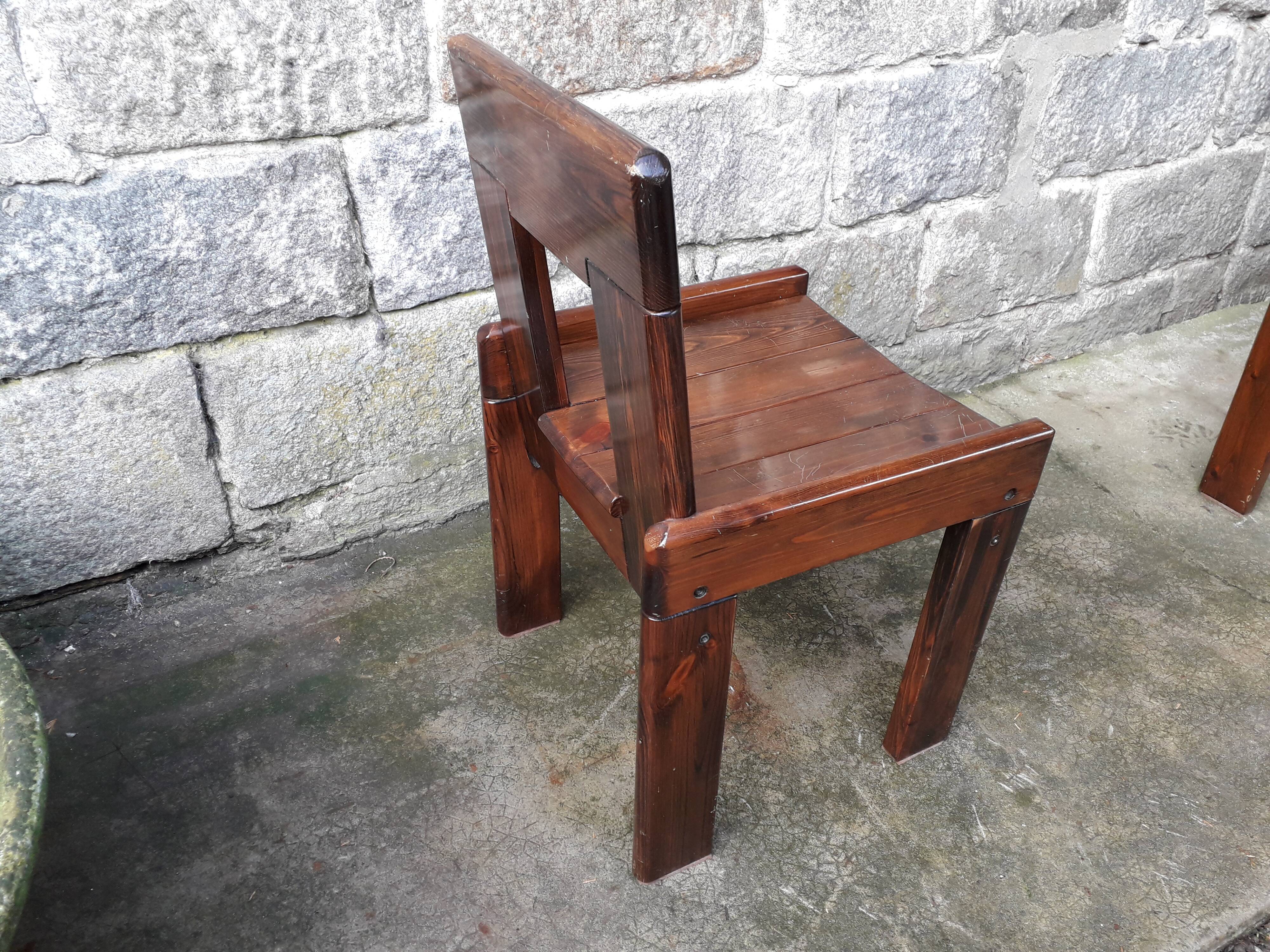 Set of 6 varnished pine chairs