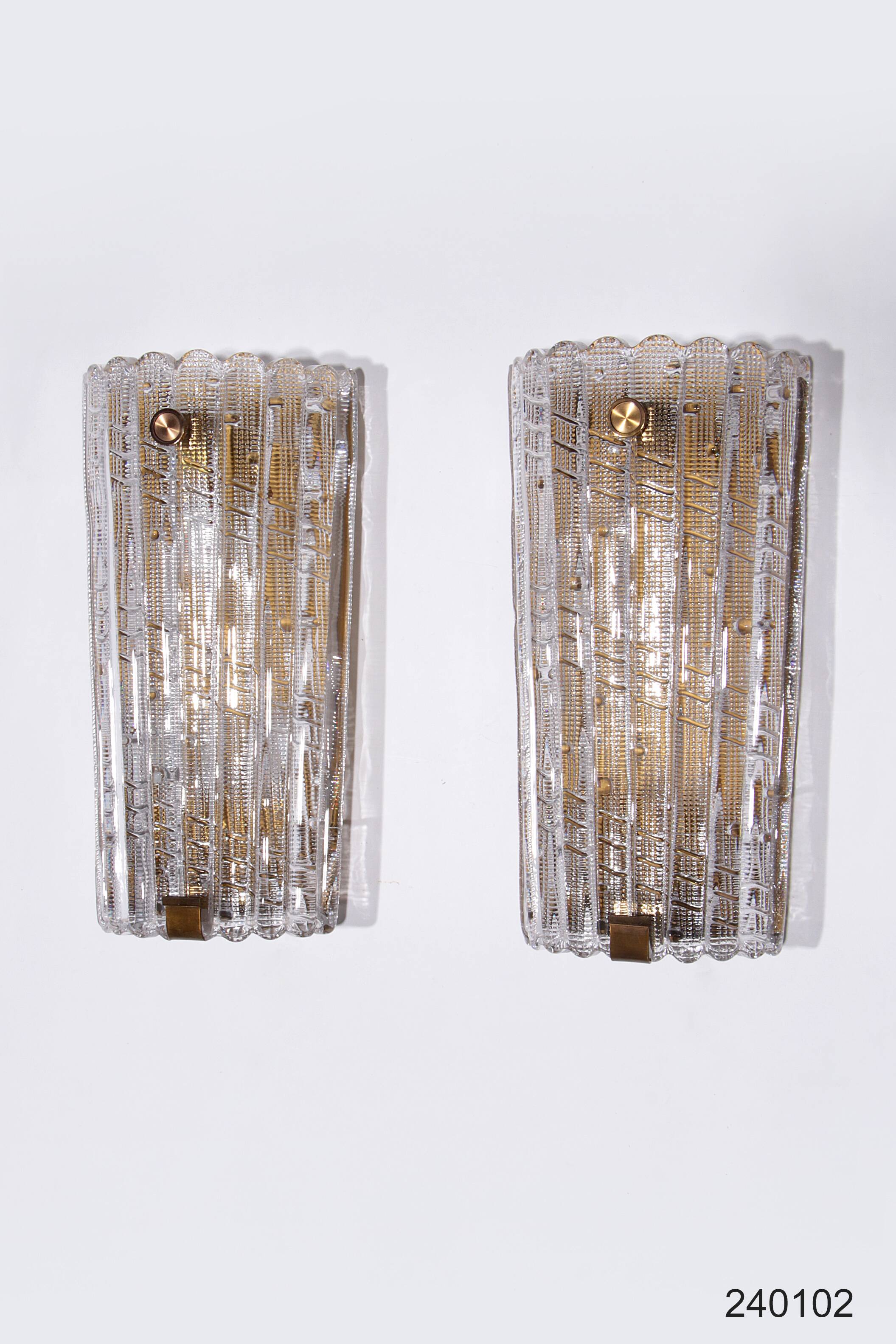 Orrefors Design XXL Wall lamps by Carl Fagerlund glass and brass, 1960s