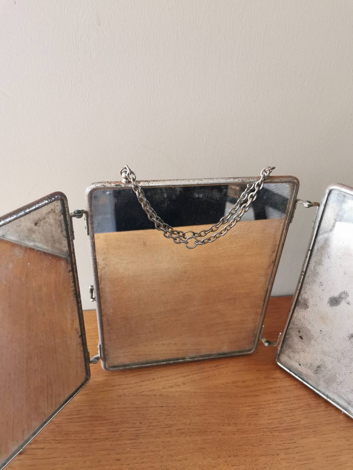 Antique triptych barber mirror