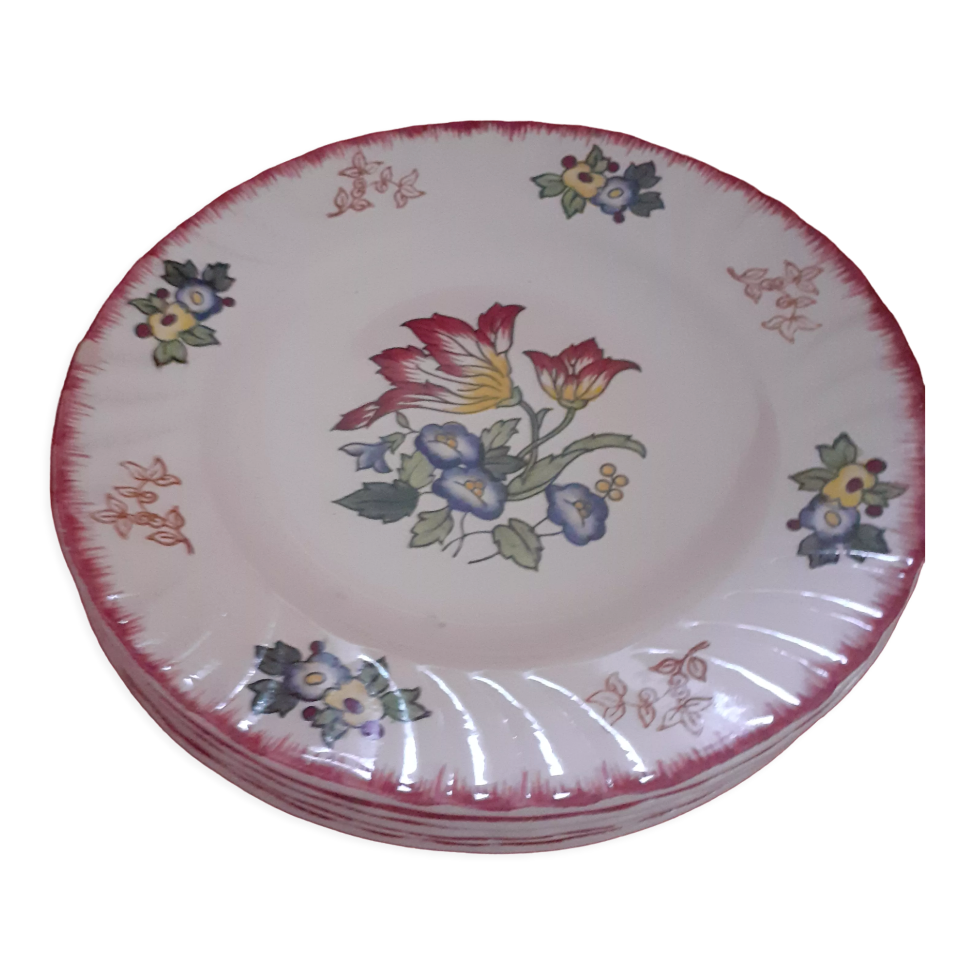 6 hand-painted plateq plates. longwy