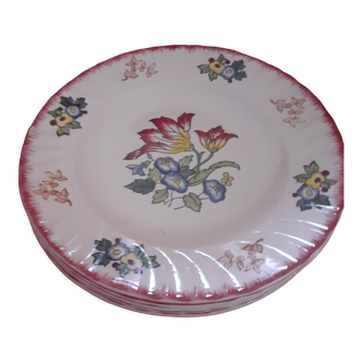 6 assiettes plates peintes main. longwy. modèle marseille