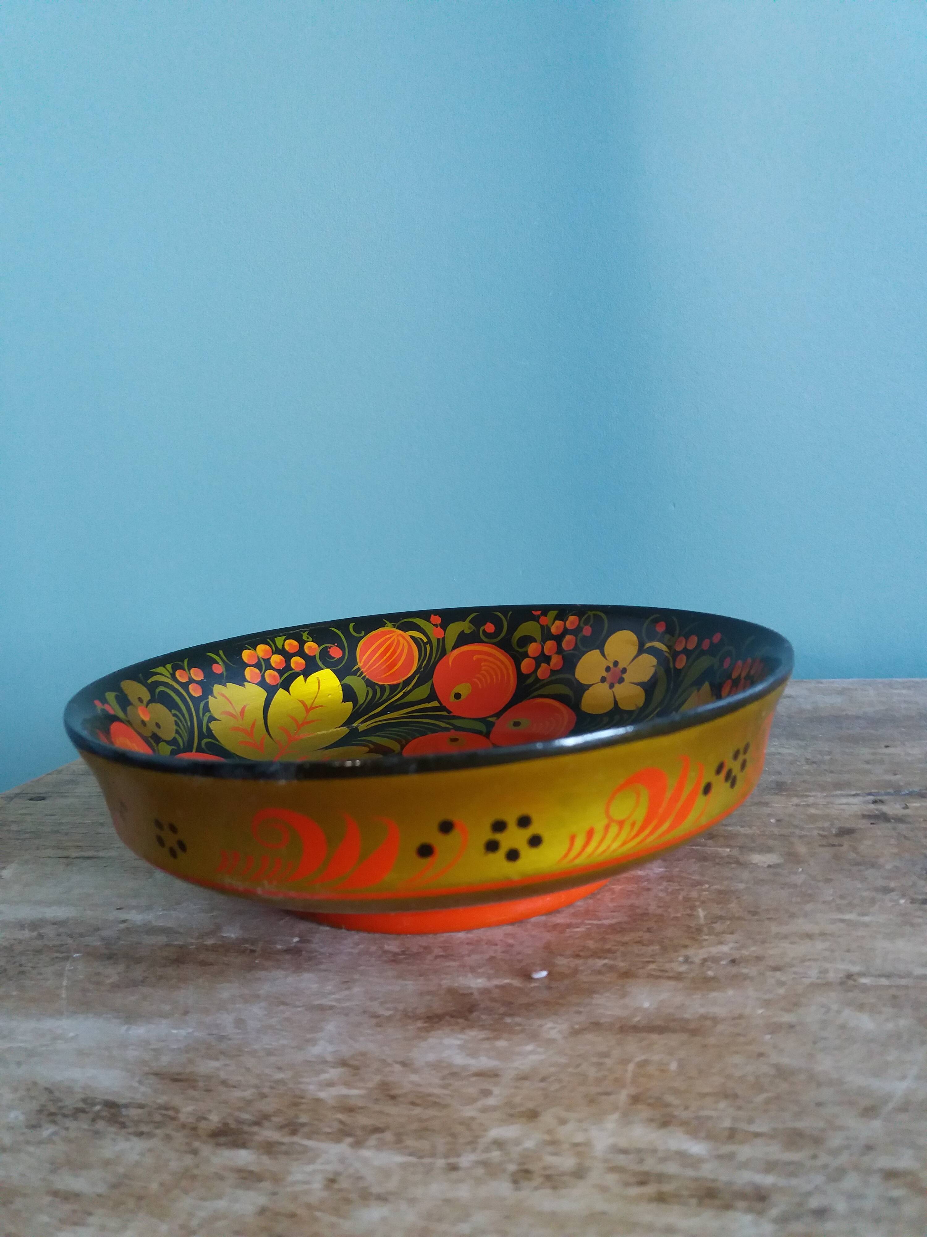 Khokhloma Russian handicraft painted wooden bowls