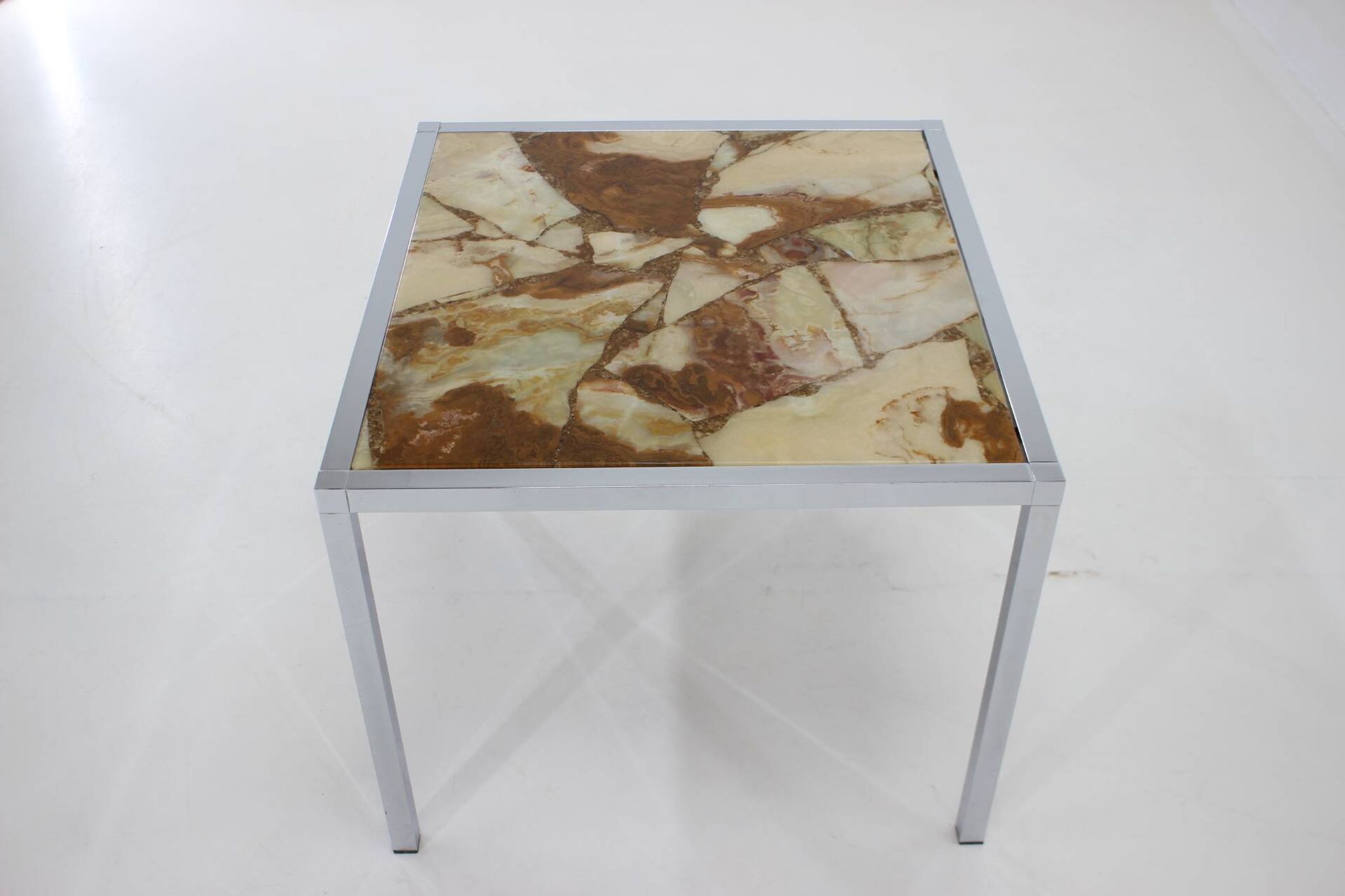 Table basse plaquée en résine et pierre chromée des années 1980, Allemagne