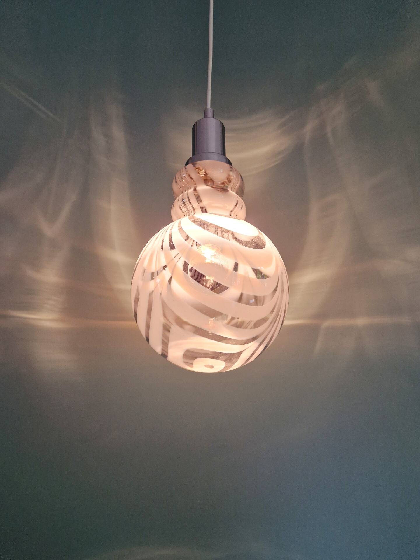 Smoked Murano glass pendant with white spirals, 1970s