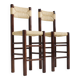 Tabourets de bar vintage en jonc tressé et bois, lot de 2