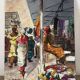 Market in Dakar, oil on panel signed G Vignesoult.