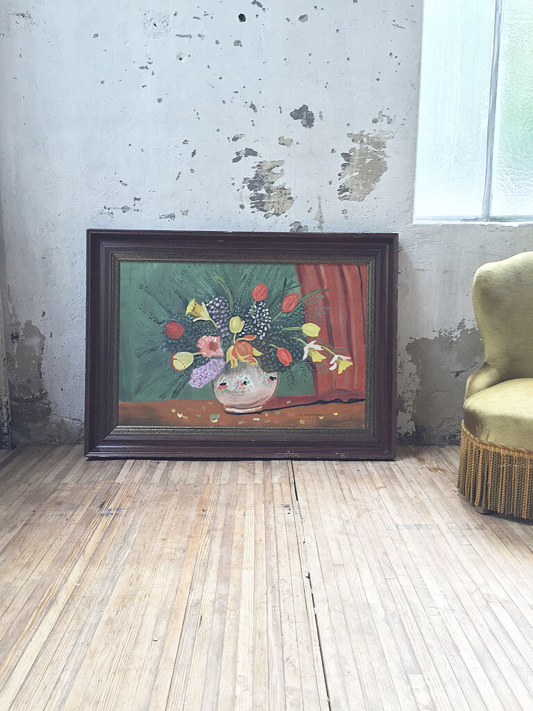 Toile huile fleurs 110x80 cm