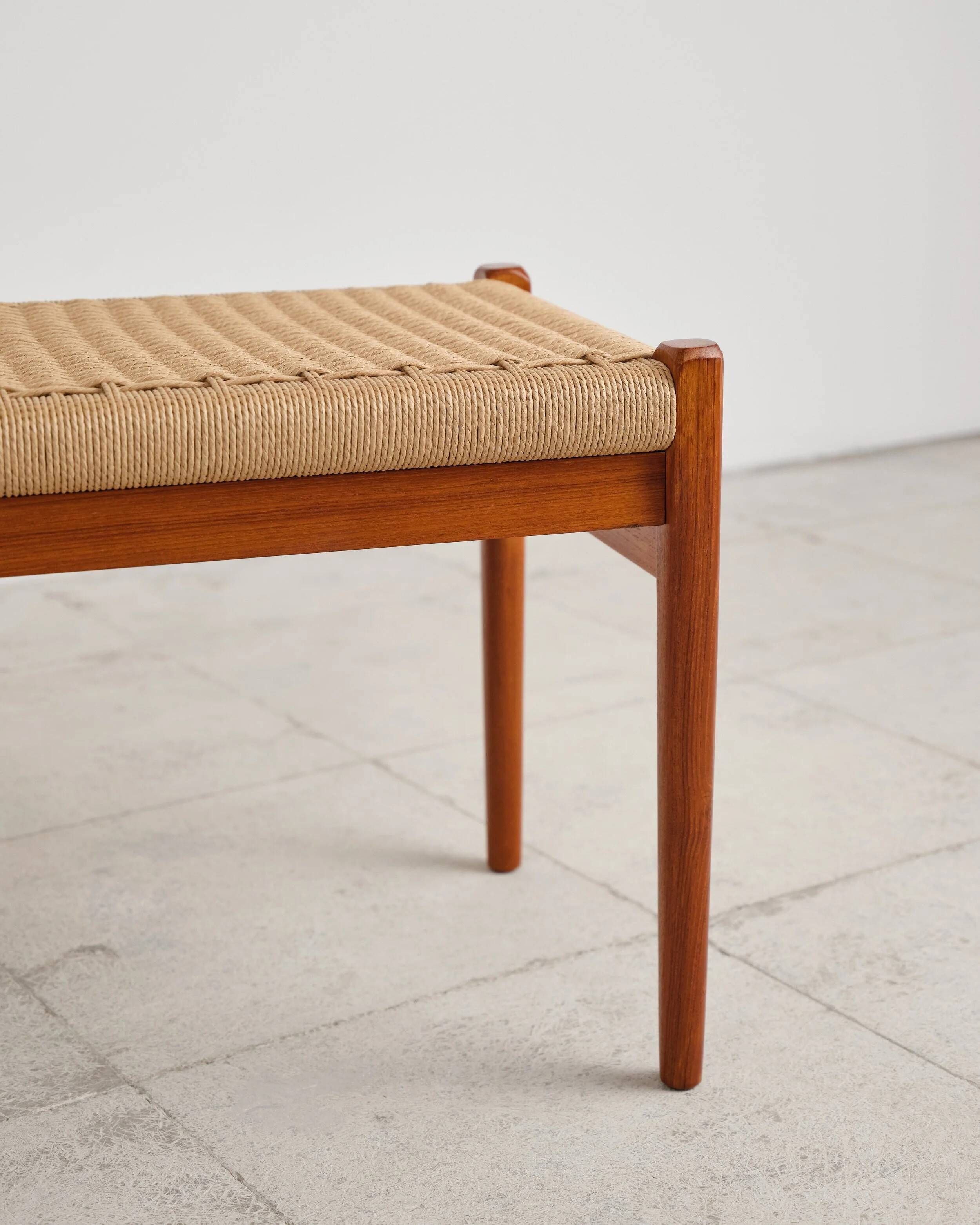 Large teak and rope bench by Niels O. Møller, Denmark, 1960s.