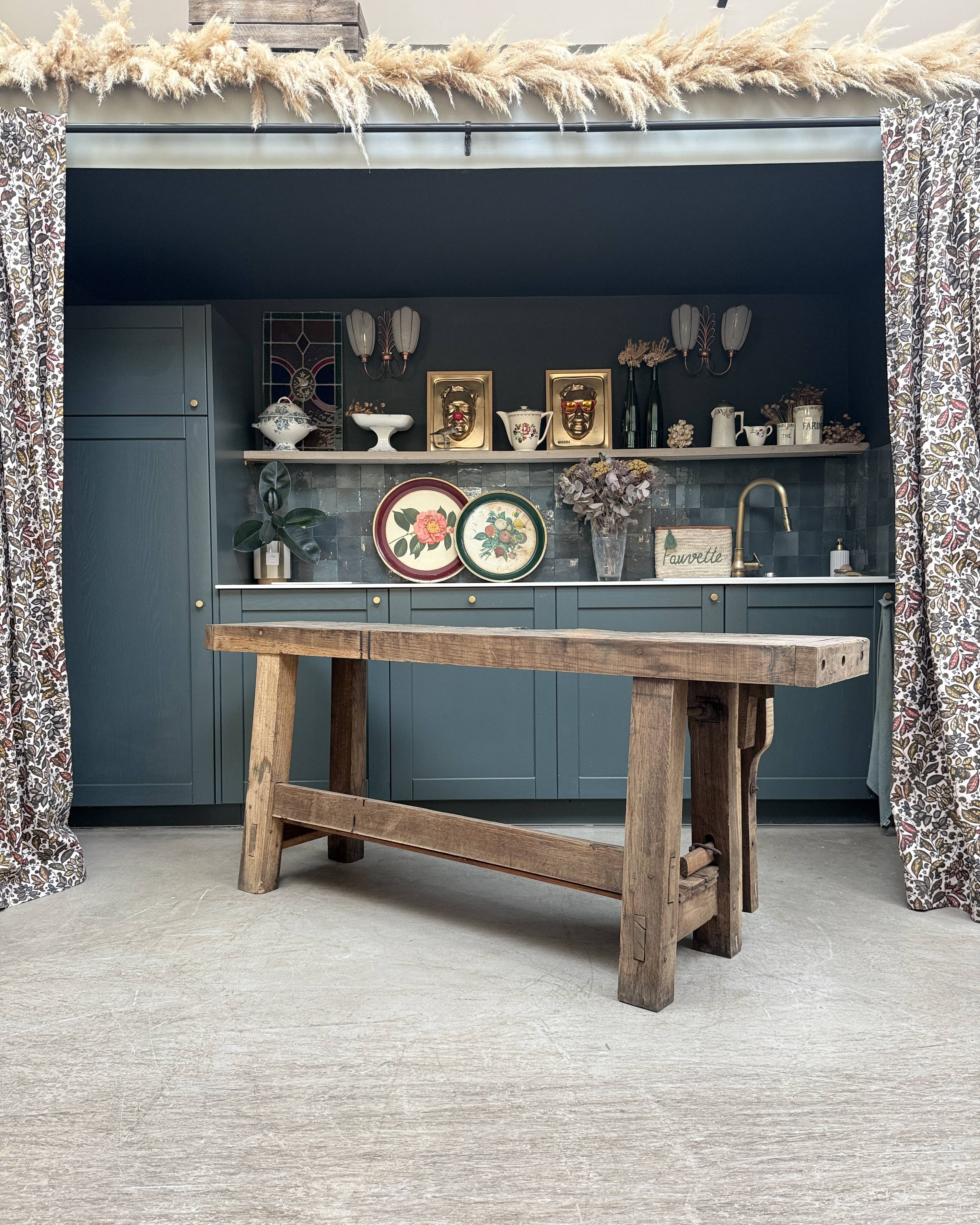 Old solid oak carpenter's workbench (renovated)