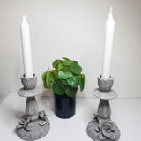 Capodimonte Italian porcelain table candlesticks, late nineteenth, taupe patina