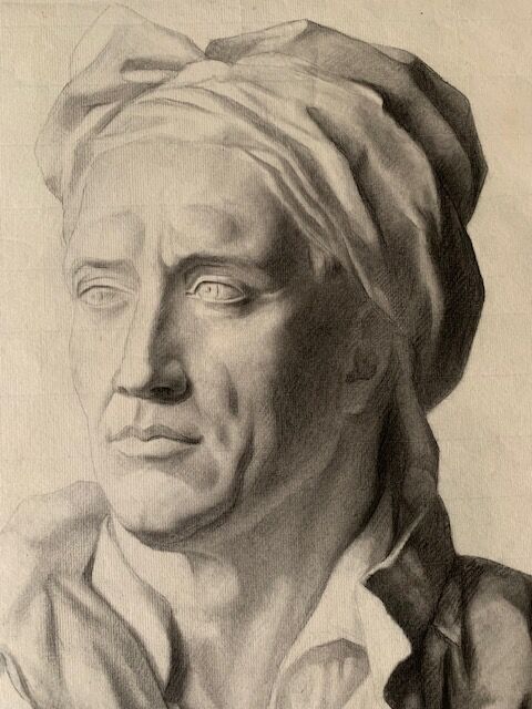 Pencil drawing, bust, signed, nineteenth