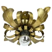 Rare 24 cm Large Theatre Ceiling Light in Gold-Coloured Brass in Florentine Leaf Style, Italy, 1970s