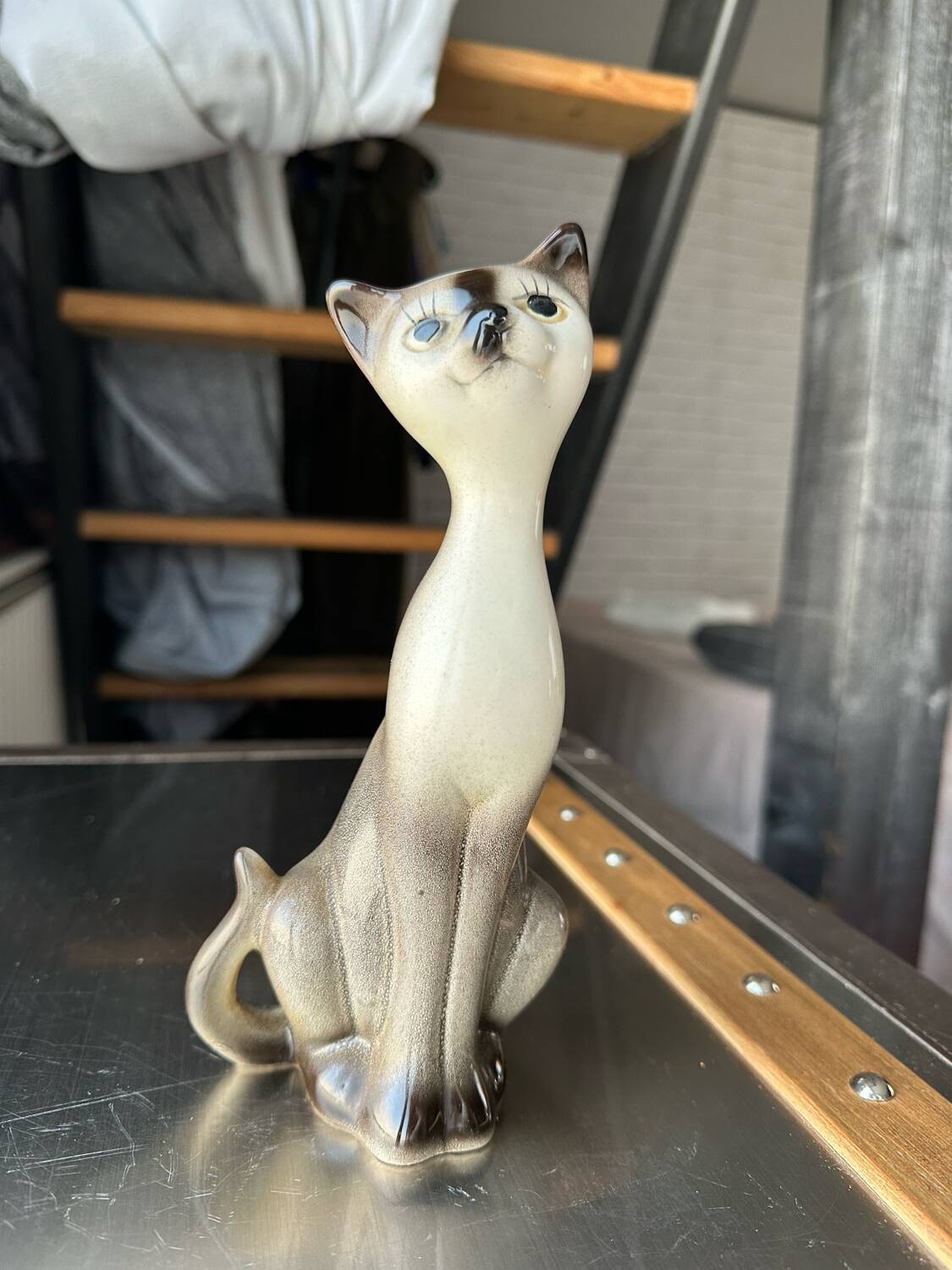 Vintage Siamese Cat Statuette - Slender Ceramic - Signed