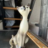 Vintage Siamese Cat Statuette - Slender Ceramic - Signed