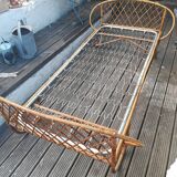 Vintage rattan basket bed child bench 60s
