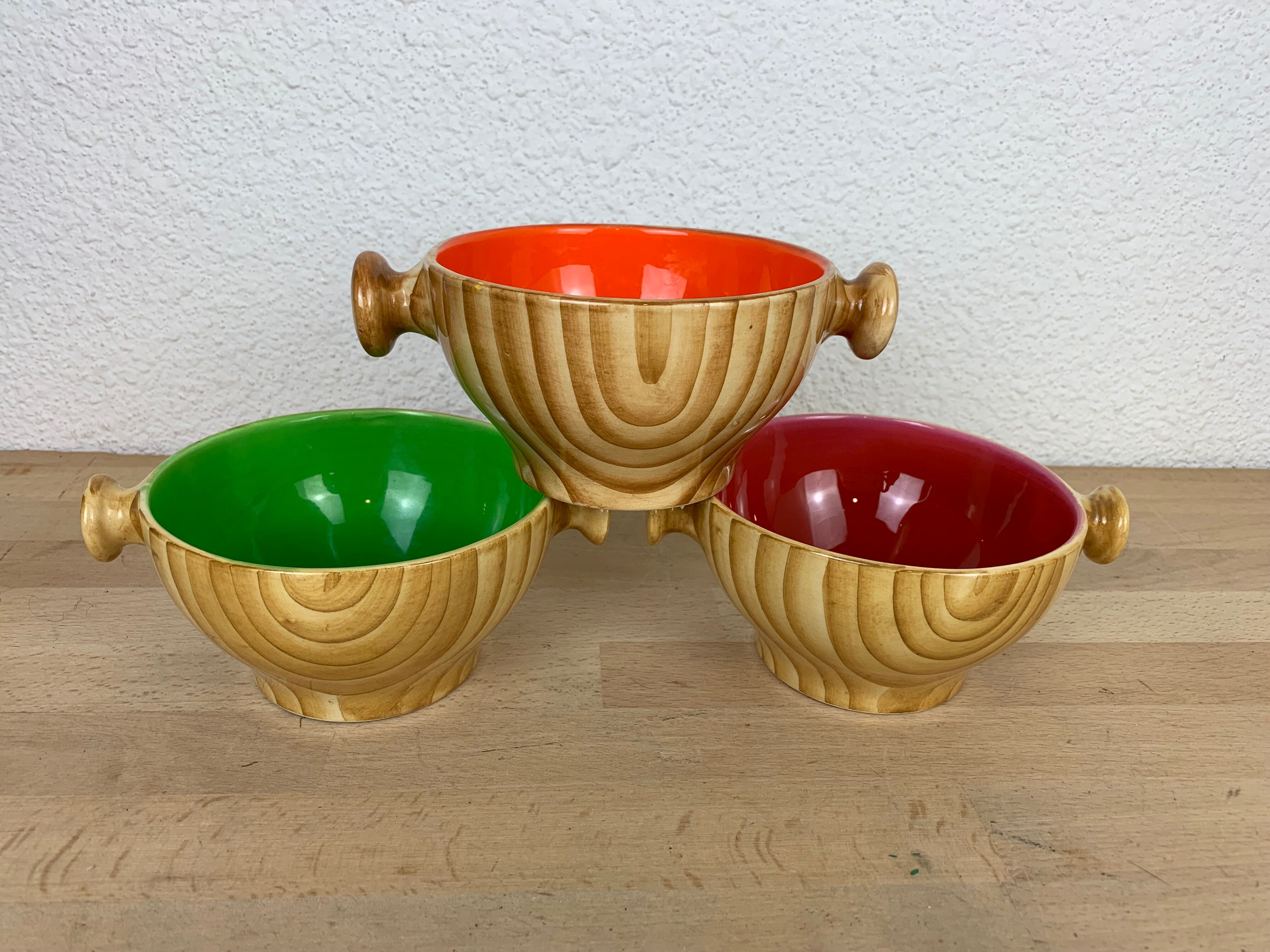 3 bowls Vallauris Grandjean Jourdan, ceramic wood effect 60