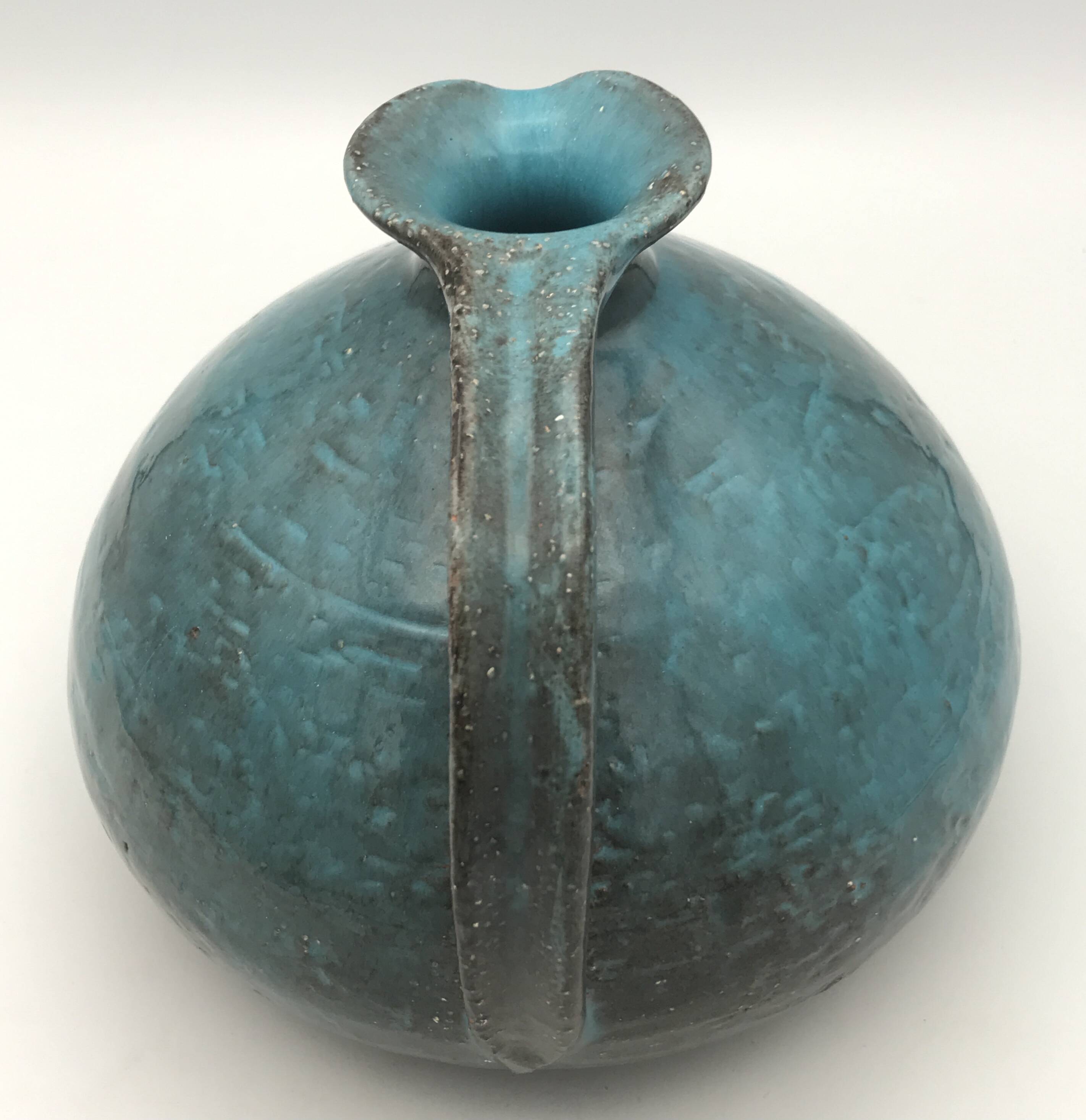 Ball-shaped vase in blue enamelled stoneware by Gérard HOFFMANN