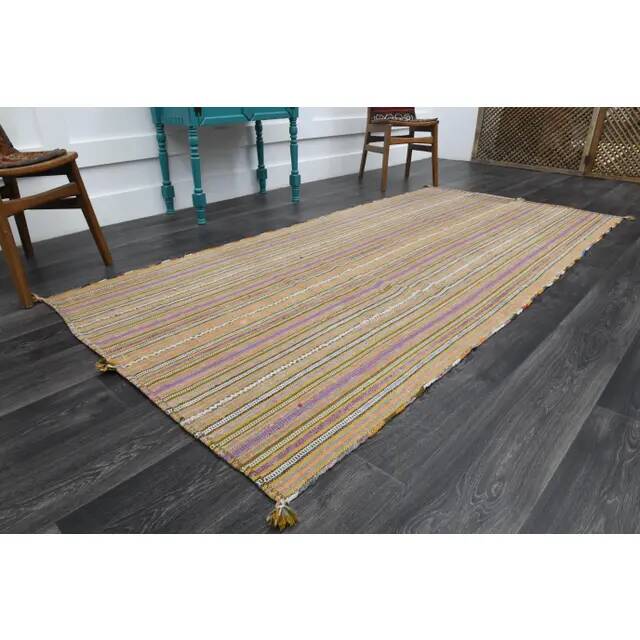 1970s Turkish Oushak Handmade Wool Cotton Beige Runner Rug 130x266