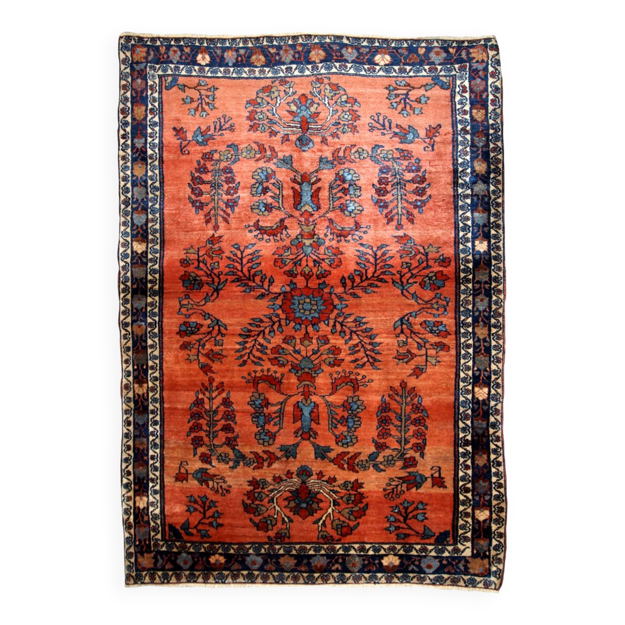 Handmade antique Persian Sarouk rug 106cm x 161cm 1900s -1B694