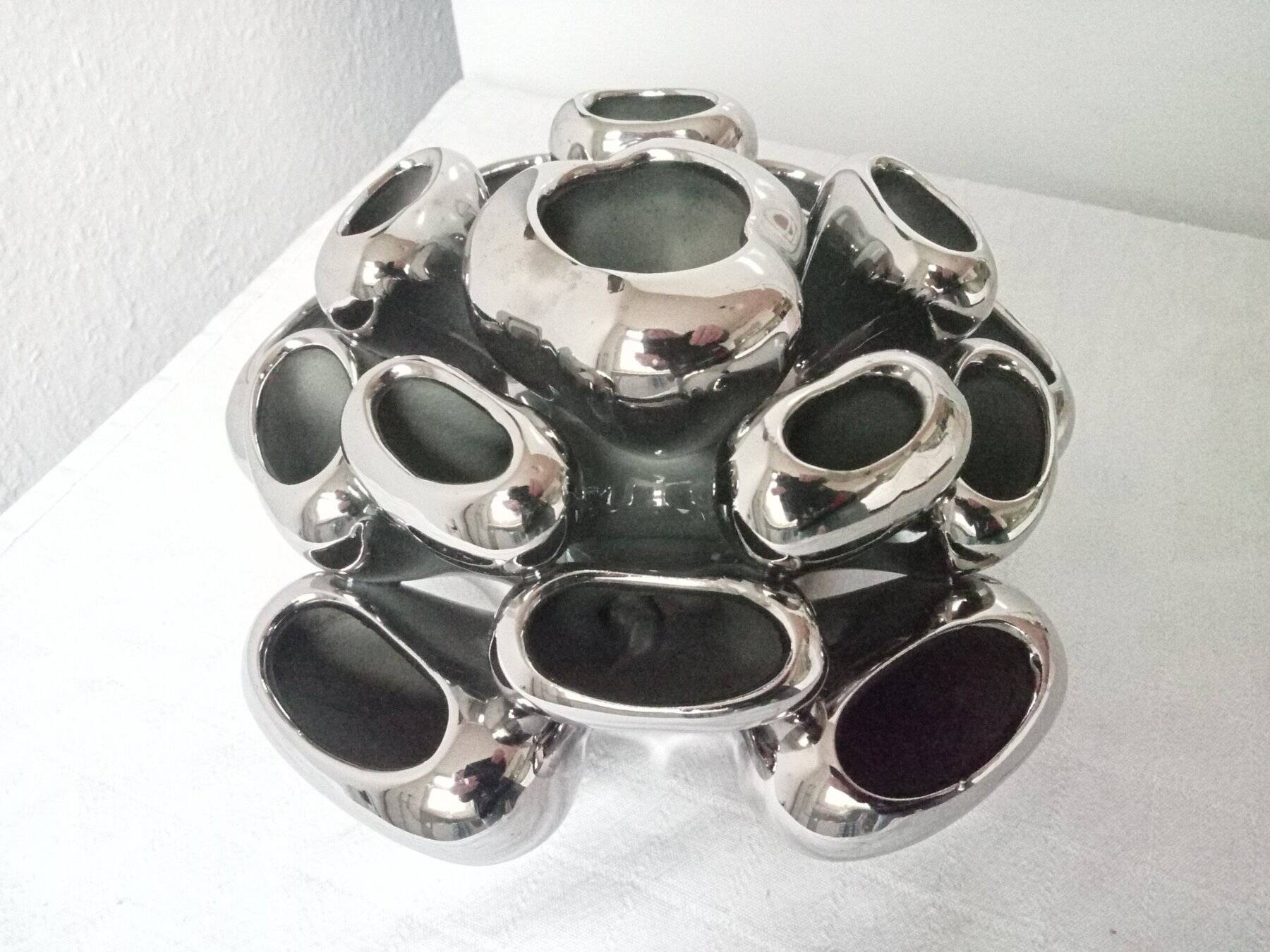 Vintage Vase • Alien • Chrome Ceramic • Post Space Age • 1980