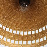 Adjustable mid-century wooden wall lamp with rattan shade, 1970s