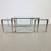 T53 Coffee and Side Tables in Brass and Glass by Peter Ghyczy, 1970s, Set of 3