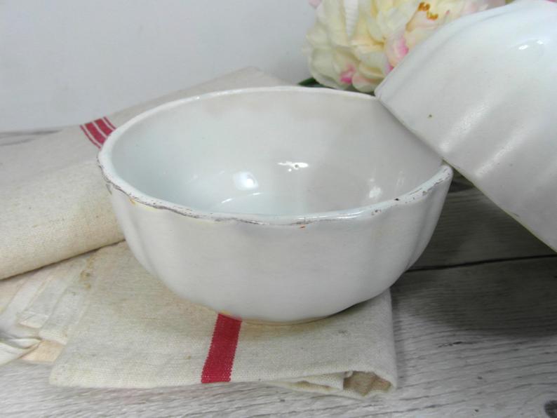 2 Digoin white ceramic milk coffee bowls
