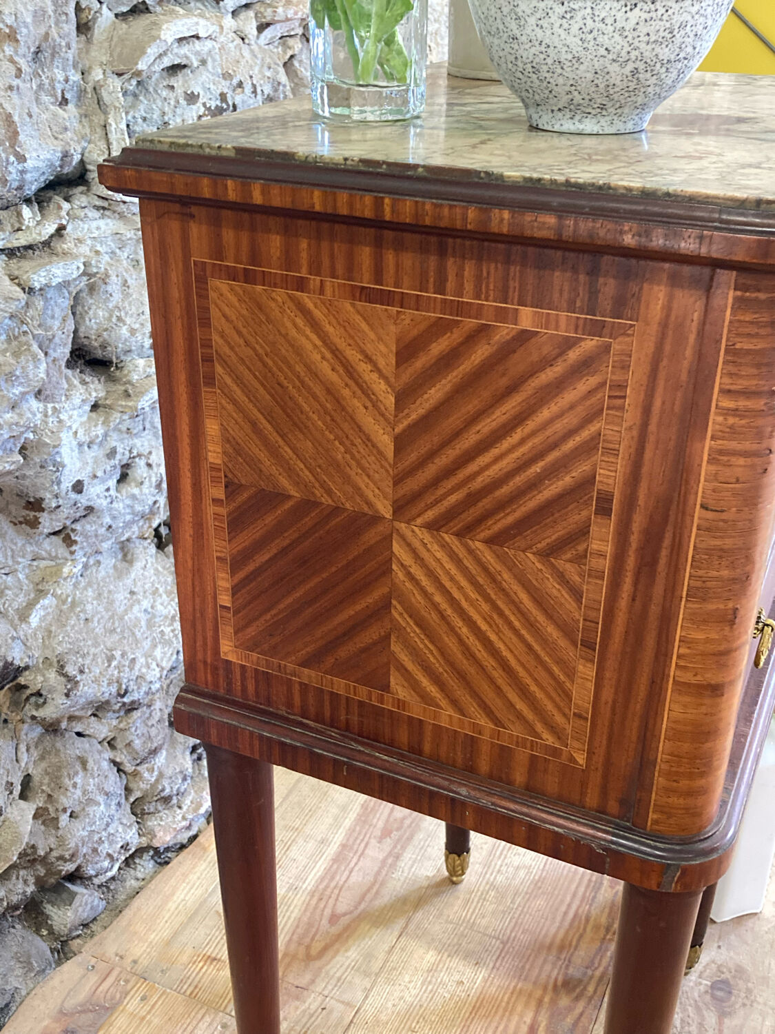 Louis XVI bedside in antique exotic wood marquetry / or harness