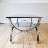 rectangular coffee table in smoked glass and chrome double trays Design 1970