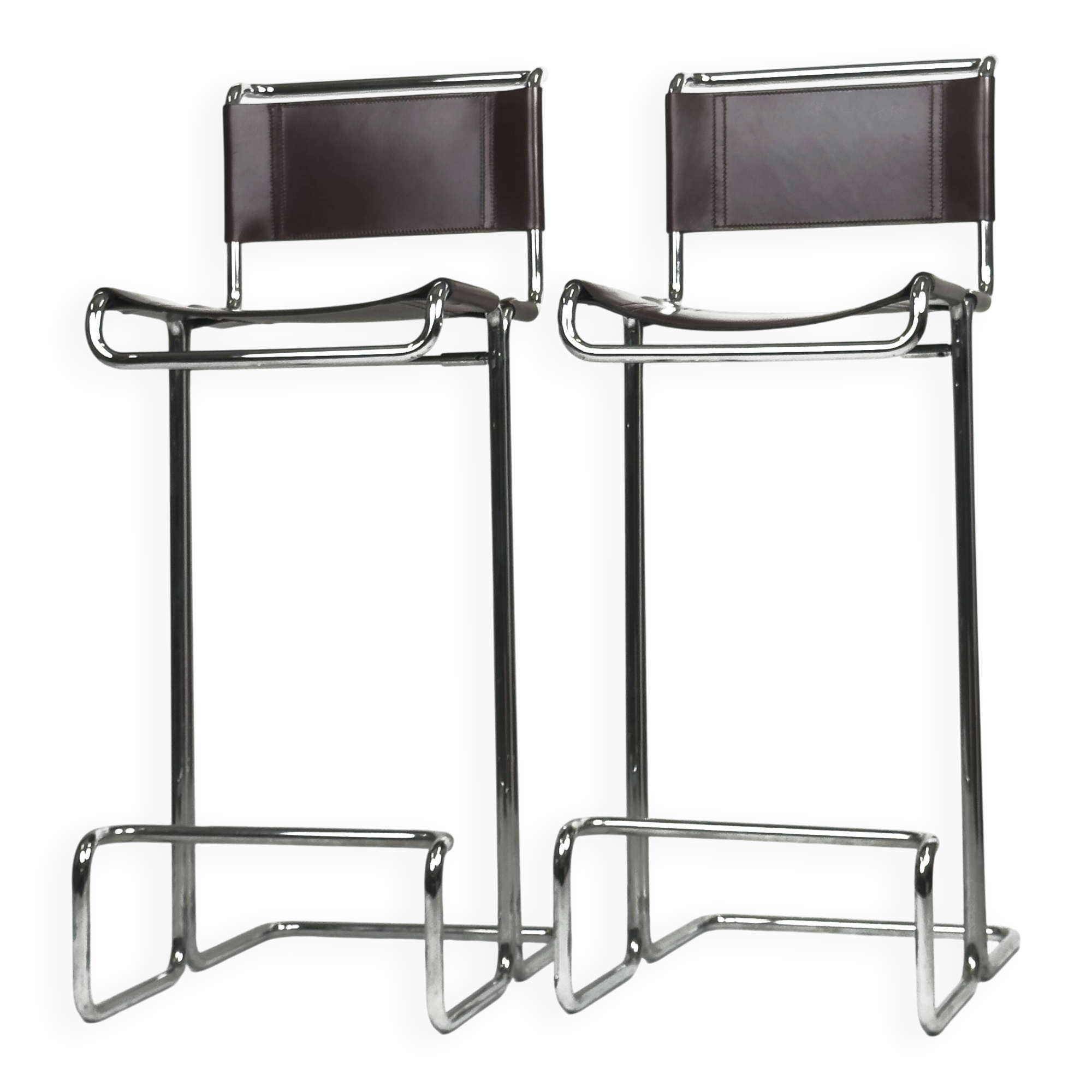 Set of 6 Linea Veam Modernist Leather and Chrome Bar Stools, 1960s