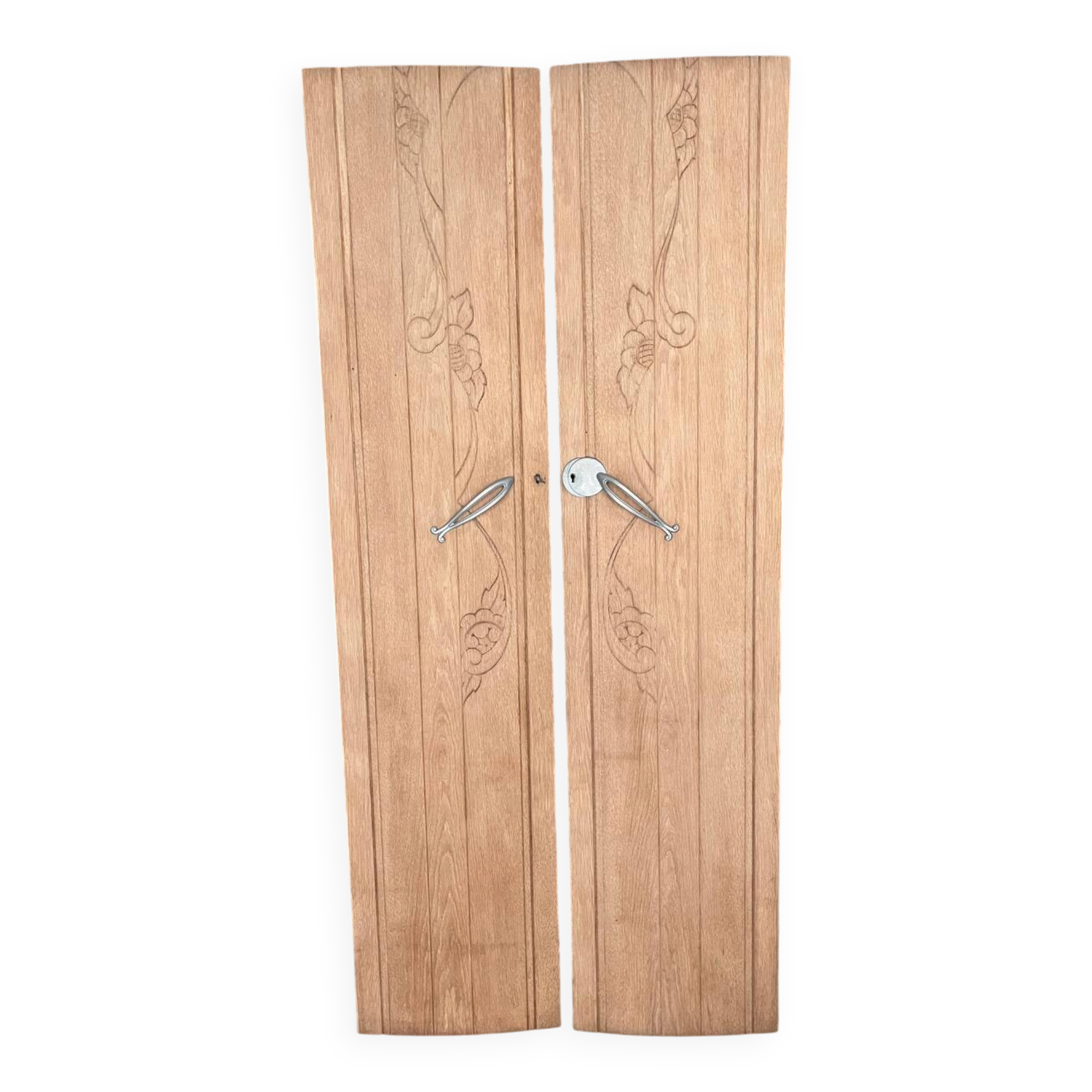 Vintage Art Deco duo of doors Rose and Daisy solid oak wood