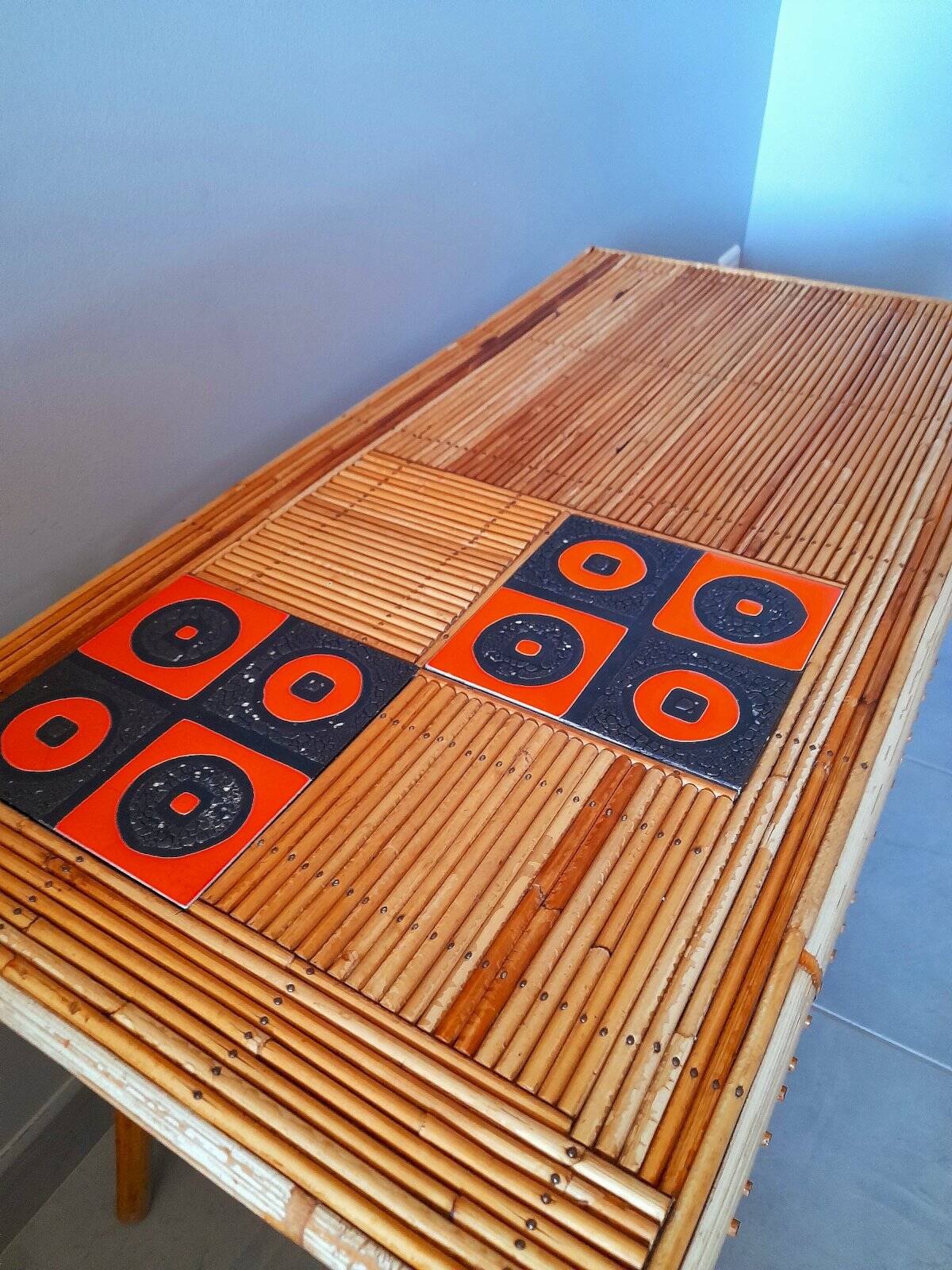 Audoux Minet/Capron rattan coffee table 1950