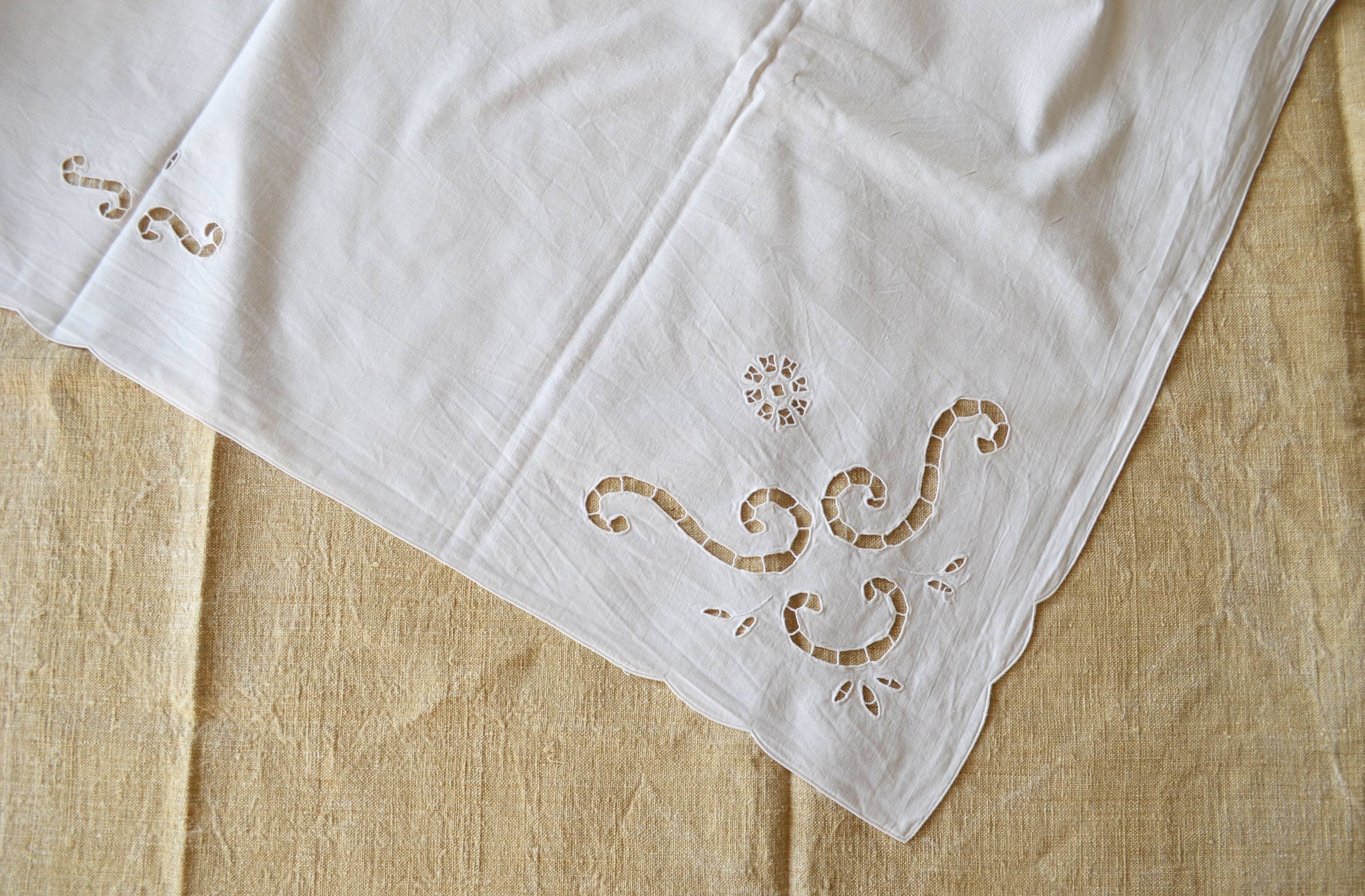 old rectangular white tablecloth brogue embroidery