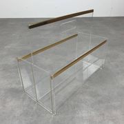 Plexiglas and brass magazine door 70s Hollywood Regency style