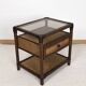 Rattan and cane bedside table, smoked glass top