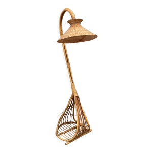 lampadaire en rotin vintage