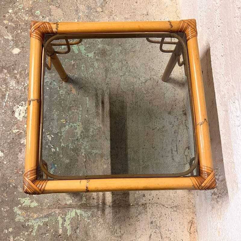 Rattan and glass side table