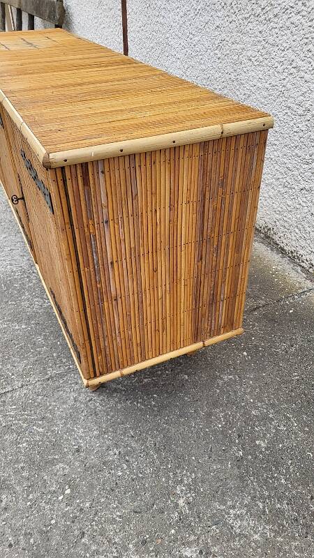 ENFILADE 3 DOORS VINTAGE 1960 IN RATTAN AND WROUGHT IRON
